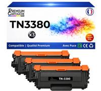 TN-3380 TN3380 Pack 3 Toners compatibles pour Brother DCP-8110DN DCP-8250DN HL-5440D HL-5450DN HL-5470DW Noir Haute Capacité avec puce