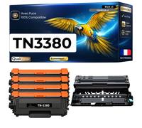 TN-3380 TN3380 TN-3330 TN3330 Pack 4 Toners avec DR-3300 DR3300 Tambour compatible pour Brother Noir Haute Capacité avec puce