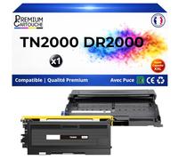 TN2000 TN2005 DR2000 DR2005 Toner + Tambour compatibles pour Brother DCP 7010 7020 7025 HL 2030 2040 2070N MFC 7420 7820N Noir avec Puce 2500 Pages 12000 Pages