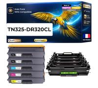 TN320 TN-320 TN325 TN-325 DR320CL Pack 5 Compatible pour Brother DCP 9055CDN DCP 9270CDN HL 4140CN HL 4150CDN MFC 9460CDN 4 Toners Plus 1 Tambour Noir Cyan Magenta Jaune avec Puce 39500 Pages