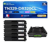 TN329 TN-329 DR320CL Pack 5 4 Toners plus 1 Tambour Noir Cyan Magenta Jaune compatibles Brother avec puce 39500 pages