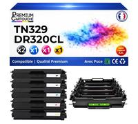 TN329 TN-329 DR320CL Pack 5 4 Toners plus 1 Tambour Noir Cyan Magenta Jaune compatibles Brother avec puce 39500 pages