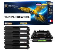 TN329 TN-329 DR320CL Pack 5 Compatible pour Brother DCP 9055CDN DCP 9270CDN HL 4140CN HL 4150CDN MFC 9460CDN 4 Toners Plus 1 Tambour Noir Cyan Magenta Jaune avec Puce 39500 Pages