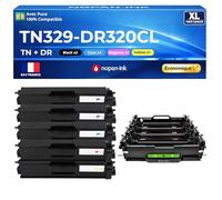 TN329 TN-329 DR320CL Pack 5 Compatible pour Brother DCP 9055CDN DCP 9270CDN HL 4140CN HL 4150CDN MFC 9460CDN 4 Toners Plus 1 Tambour Noir Cyan Magenta Jaune avec Puce 39500 Pages