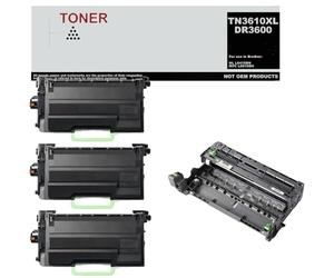 TN3610XL / DR3600 Pack 3 Toner Noir et 1 Tambour Compatible avec Brother TN3610XL / DR3600