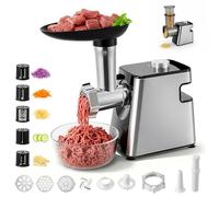 Tnamdan Hachoir à viande électrique,poussoir à saucisses,hachoir à viande et râpe à légumes électrique en acier inoxydable 2800W max,3 plaques de broyage,coupe-légumes avec 5 lames à trancher Kubbe