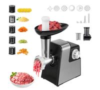 Tnamdan Hachoir à viande électrique,poussoir à saucisses,hachoir à viande et râpe à légumes électrique en acier inoxydable 2800W max,3 plaques de broyage,coupe-légumes avec 5 lames à trancher et Kubbe