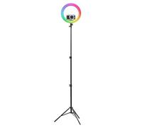 T'nB - Anneau LED 14 Pouces RGB, Éclairage Studio avec Trépied 160 cm | Ring Light Noir avec 3 Lumières Blanches et 6 Couleurs RGB, Support Smartphone, Télécommande Bluetooth et Rotation 90°