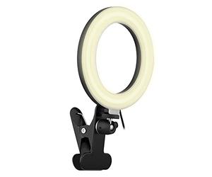 T'nB - Anneau LED 6 Pouces avec Pince, Éclairage Réglable USB | Anneau LED Noir avec 3 Modes de Lumière, Luminosité Réglable, Rotule Orientable et Pince pour Ordinateur