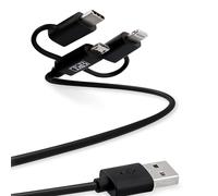 T'nB Câble USB 3-en-1 Lightning Micro-USB USB-C 1,5 m Noir 15W