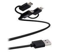 TNB Câble USB-A de recharge 3 en 1 - Adaptateur Micro USB - USB-C et Lightning Apple - 1,5 m - Chargement 15W - Noir
