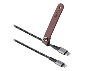 TNB Câble USB-C vers Lightning avec attache cuir - 1,5 m - Aluminium Gris sidéral