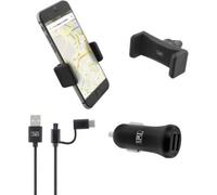 T'nB - Pack Voiture 3 en 1 Chargeur Allume-Cigare 2XUSB-A 20W + Support Grille d'aération + câble USB-C & Micro-USB - Noir