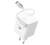 TNB Chargeur GAN 65W avec câble USB-C intégré rétractable + 1 port USB-C - Blanc