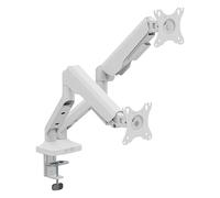 T'nB - Double Bras Écran avec Articulation Complète et Ressort à Gaz, Réglage 360°, Gestion des Câbles, Fixation Bureau ou Percée, Ergonomique- Blanc