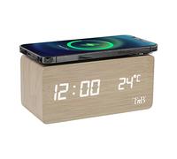 T'nB Réveil LED JOY – 3 alarmes, chargeur à induction – effet bois (Bois G)