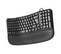 T'nB - Ergo Clavier Ergonomique Filaire AZERTY FR, Forme Ondulée Confortable, Repose Poignet Intégré, 12 Touches De Raccourcis, Compatible PC Et Mac - Noir