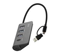 T'nB- Hub Multiport 4 en 1, 3 USB-A + 1 USB-C, Connectique Double, Boîtier Aluminium, Compatible PC/Mac - Gris Foncé