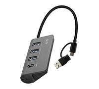 T'nB Hub USB iClick 4 en 1 – 3 USB-A, 1 USB-C, boîtier aluminium – Gris foncé