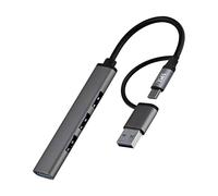 T'nB - Hub USB 4 Ports, USB-A et USB-C, Ultra Slim 8 mm | Hub Gris Sidéral avec 1 Port USB-A 3.0 5 Gbps et 3 Ports USB-A 2.0 480 Mbps, Adaptateur USB-C Inclus