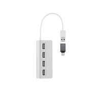 T'nB HUBUSB4ALU : Hub USB 2.0 Blanc - 4 Ports USB 2.0 Type-A, 480 Mbit/s, Câble 0.14m, Dimensions 55x1x55mm, Interface hôte USB 2.0