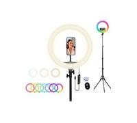 Pack Anneau de lumière LED T'nb Influence Pro 14" RGB Blanc et noir + trépied pour studio Blanc et noir E