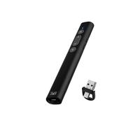 T'nB LASEREMOTE2 Télécommande USB 2.4GHz Noire avec Pointeur Laser Rouge, Batterie Lithium 200mAh, compatible Windows et macOS. Dimensions: 138x20x12mm