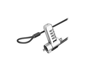 T'nB MCAV3IN1CODE Serrure de Sécurité Câble Acier Tressé 1.8m Revêtement PVC, Verrou Zinc, Compatible Nano/Wedge/T-Bar, Diamètre 5mm, Gris.