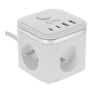 TNB Multiprise secteur Cube 7 en 1 avec interrupteur - 3 prises secteur - 2x USB -A et 2x USB-C - Blanc