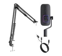 T'nB - Pack Microphone Multi-Directionnel Qualité Studio Influence Pro, 96 kHz 24 Bit, 4 Modes de Captation, USB-A et USB-C Plug & Play, Monitoring Jack, LED RGB, Bras Articulé - Noir