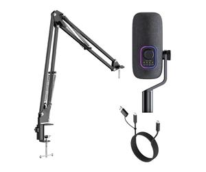 T'nB - Pack Microphone Multi-Directionnel Qualité Studio Influence Pro, 96 kHz 24 Bit, 4 Modes de Captation, USB-A et USB-C Plug & Play, Monitoring Jack, LED RGB, Bras Articulé - Noir