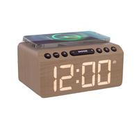T'nB Tuner - Radio-Réveil avec Chargeur sans Fil, Réveil Multifonction | Charge Sans Fil 15 W, Affichage LED, Radio FM, Alarme Programmable, Ports USB-A et USB-C, Finition Bois, Minuteur Sommeil
