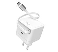 T'nB - Tug'n Block Chargeur Secteur USB-C 35W avec Câble Rétractable, Double Port Charge Rapide, Charge Simultanée 2 Appareils, Design Compact et Sécurisé - Blanc