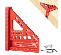 TNEDFOD 3D Multi Angle Équerre Menuisier, Équerre Charpentier Règle de Mesure pour le Travail du Bois, Multifonctionnel en Aluminum Règle de Menuisier Triangulaire de 22.5 à 90 Degrés, Rouge