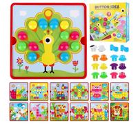 TNEDFOD Jouets en Mosaïque, Jeu Mosaique Enfant, Jouets éducatifs Montessori 12 Cartes et 46 Boutons Puzzle d'apprentissage Précoce pour Enfant Garçon Fille Age 3 4 Ans