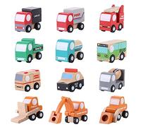 Tnfeeon 12pcs / Set Jouets de Modèle de Voiture Colorée Miniature en Bois, Jouets de Dessin Animé pour Enfants Garçons et Filles