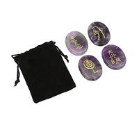 Tnfeeon 4 Pièces de Pierres de Symboles Reiki de Paume, Ensemble de Chakra en Cristal Poli Améthyste pour la Guérison, la Méditation, l'équilibrage de l'énergie (violet)