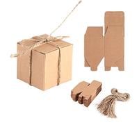 Tnfeeon 50pcs Brown Kraft Paper Square Boîtes avec Corde de Chanvre pour les Favoris de Mariage Chocolate Candies Party Favoris Fournitures Adaptées à Divers événements de Célébration