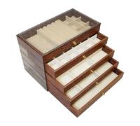 Tnfeeon Boîte de Rangement de Bijoux en Bois avec Doublure en Velours, Organisateur à 5 Niveaux de Grande capacité avec Fermoir en Métal 9,3 X 5,3 X 6,7 Pouces pour Bagues, Colliers, Boucles (