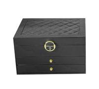 Tnfeeon Boîte de Rangement de Bijoux, étui de Rangement de Bijoux en Cuir PU à 3 Couches avec Doublure Douce, Grand 23 X 17 X 13,5 Cm, Support pour Bagues, Boucles d'oreilles et Colliers pour (BLACK)
