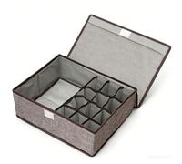 Tnfeeon Boîte de Rangement pour Sous-vêtements, Organisateur de Rangement Pliable en Faux Lin pour Chaussettes et Soutien-gorge avec Couvercle, Multi-compartiments Empilables, Anti-poussière, Style
