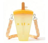 Tnfeeon Bouteille d'eau Mignonne de Crème Glacée de Pastèque avec de la Paille, Bouteilles en Plastique de Tasse d'eau Portative de Forme de Popsicle Anti-chute, Bouteille 'enfants (YELLOW)