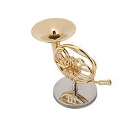 Tnfeeon Corne Française Miniature, Modèle d'instrument de Musique en Laiton plaqué or 10,2 Cm avec Support et Boîte Cadeau, Présentoir de Bureau à Collectionner pour Musiciens de Décoration de Noël