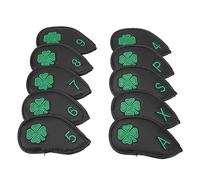 Tnfeeon Couvre-têtes de Club de Golf, Motif Trèfle à Quatre Feuilles, Couvre-fers de Golf en Cuir PU Souple, Ensemble de 10 Pièces pour Clubs 4-9, A, P, S, X, Fermeture Facile par Bande, Accessoires