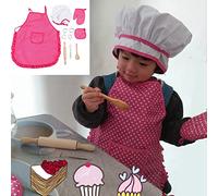 Tnfeeon Ensemble de 11 Pièces pour Jeune Chef, Jeu de Pâtisserie Imaginatif avec des Matériaux Non Toxiques Qui Encourage la Coordination Main-Cerveau, Tablier 20 X 16 Pouces, 6 5 X 5 Pouces pour