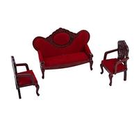 Tnfeeon Ensemble de canapé pour Maison de Poupée à l'échelle 1:12, Revêtement en Flanelle Rouge Classique avec Un Savoir-Faire Réaliste, Parfait pour Une Exposition Miniature dans Un Salon, Ensemble