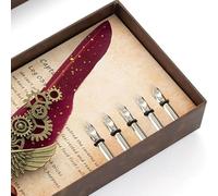 Tnfeeon Ensemble de Stylos à Plume et Tampons de Cire de Style Européen Rétro, avec Support en Laiton pour l'écriture Artistique et la Calligraphie (WINE RED)