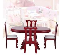 Tnfeeon Ensemble de Table à Manger Miniature 1:12, Meubles de Maison de Poupée en Bois avec 4 Chaises, Parfait pour Les Collectionneurs de Poupées à l'échelle 1:12