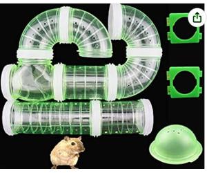 Tnfeeon Ensemble de Tubes Extensibles pour Hamster, Tunnel de Connexion Transparent à Faire Soi-même pour Petits Animaux de Compagnie, Piste Amusante Encourage Un Comportement Ludique avec des (Vert