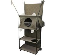 Tnfeeon Grimpeur à Chat monté sur Porte Peu Encombrant, Arbre à Chat Vertical Pliable avec Oreiller Amovible, Jouet à Cloche Interactif et Conception Triangulaire Robuste pour Salon Félin d'intérieur